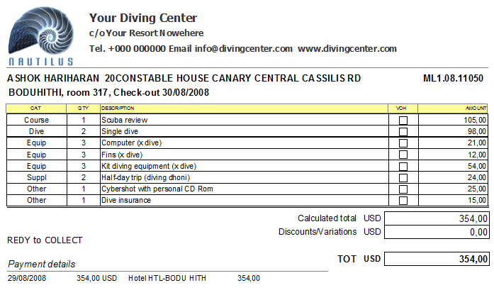A bill printed from Nautilus